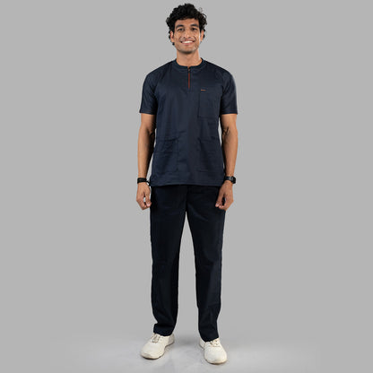 Men Oxford Blue Ribbed Zip neckline scrubs