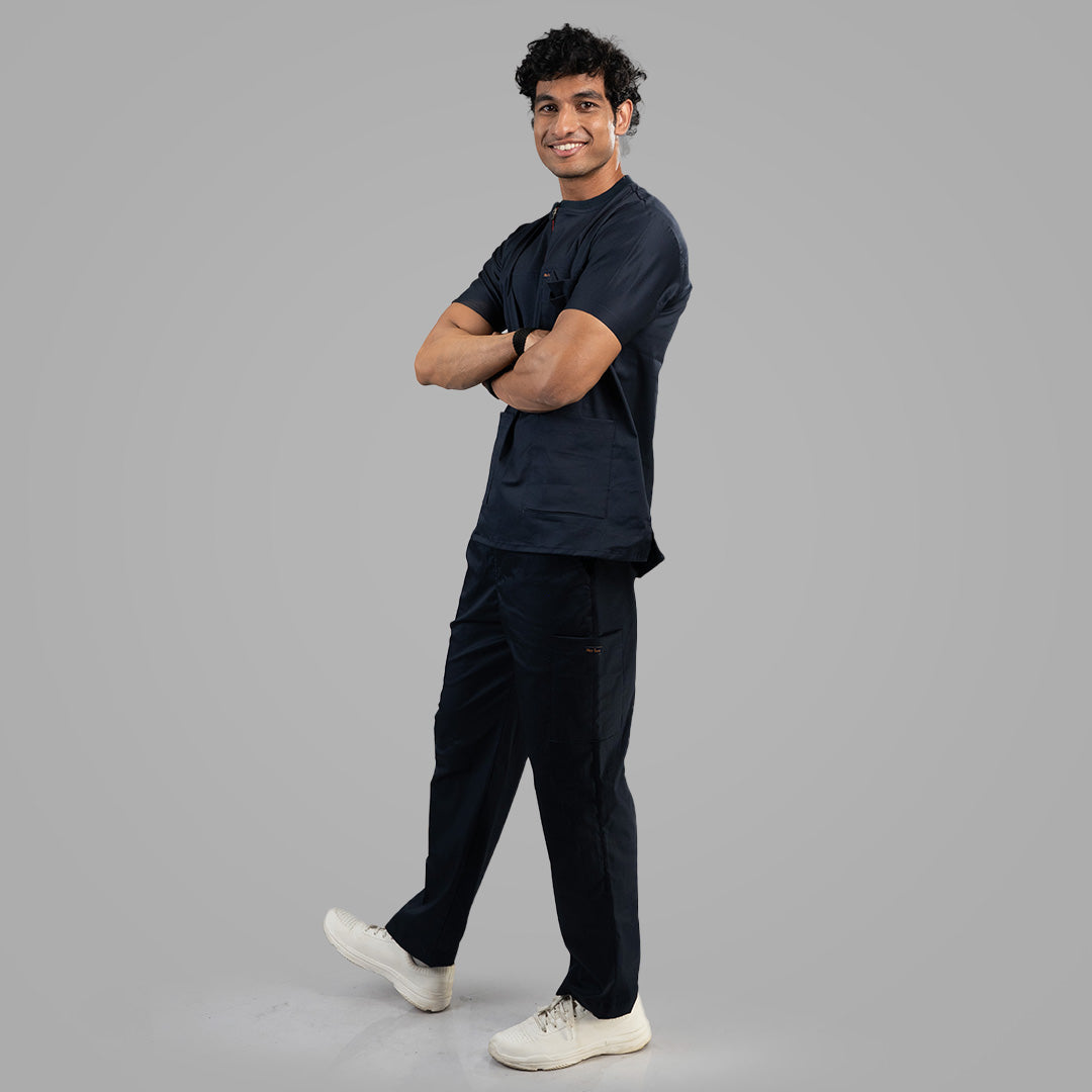 Men Oxford Blue Ribbed Zip neckline scrubs