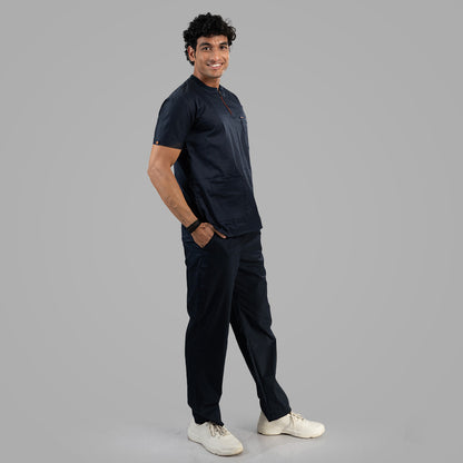 Men Oxford Blue Ribbed Zip neckline scrubs