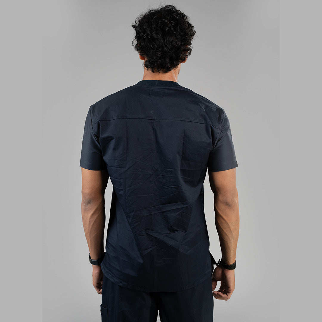 Men Oxford Blue Ribbed Zip neckline scrubs