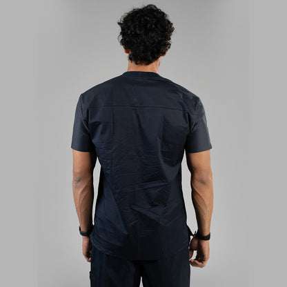 Men Oxford Blue Ribbed Zip neckline scrubs