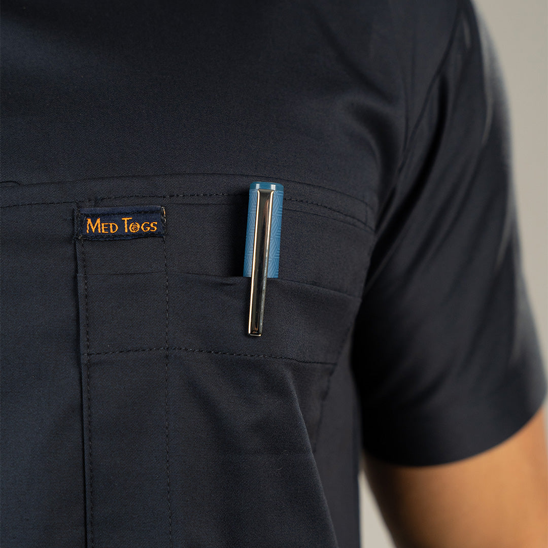 Men Oxford Blue Ribbed Zip neckline scrubs