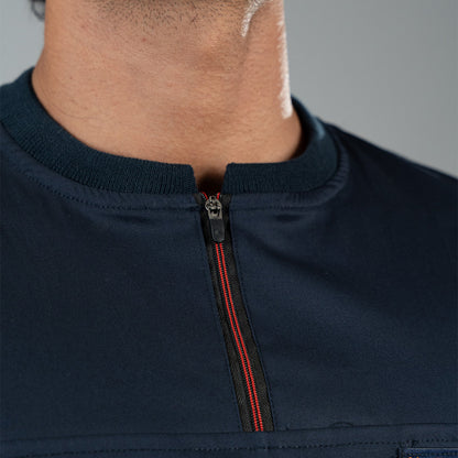 Men Oxford Blue Ribbed Zip neckline scrubs