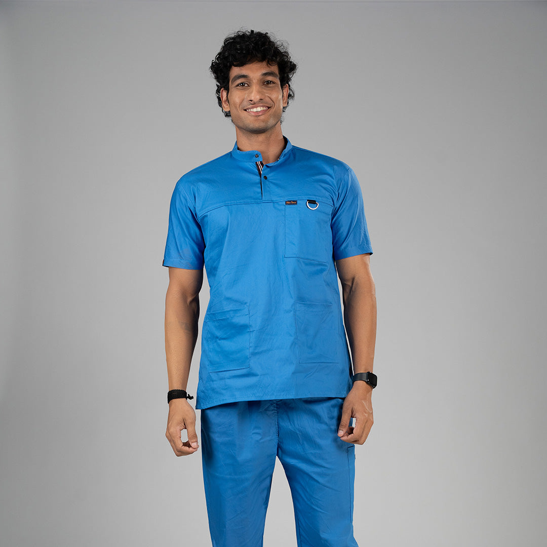 Azure blue High Neck Stretch Scrubs