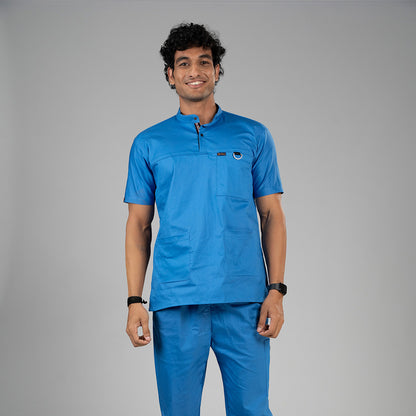 Azure blue High Neck Stretch Scrubs