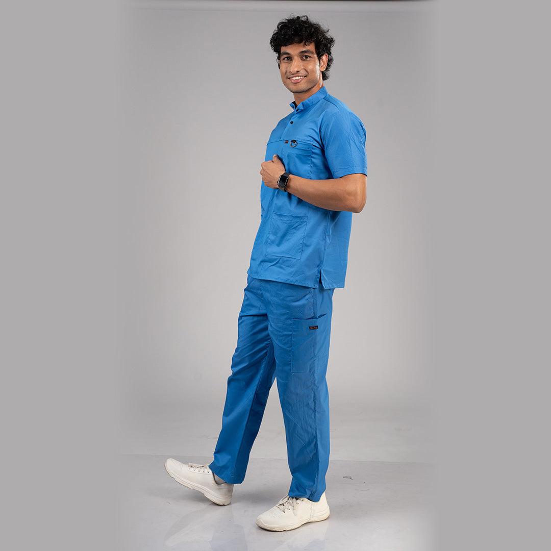 Azure blue High Neck Stretch Scrubs