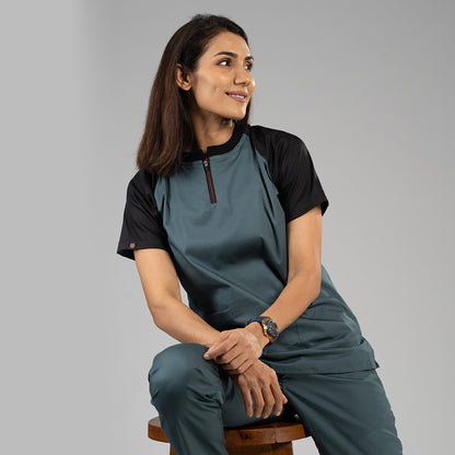 Slate black dual colour Scrub Set (Top + Pant)