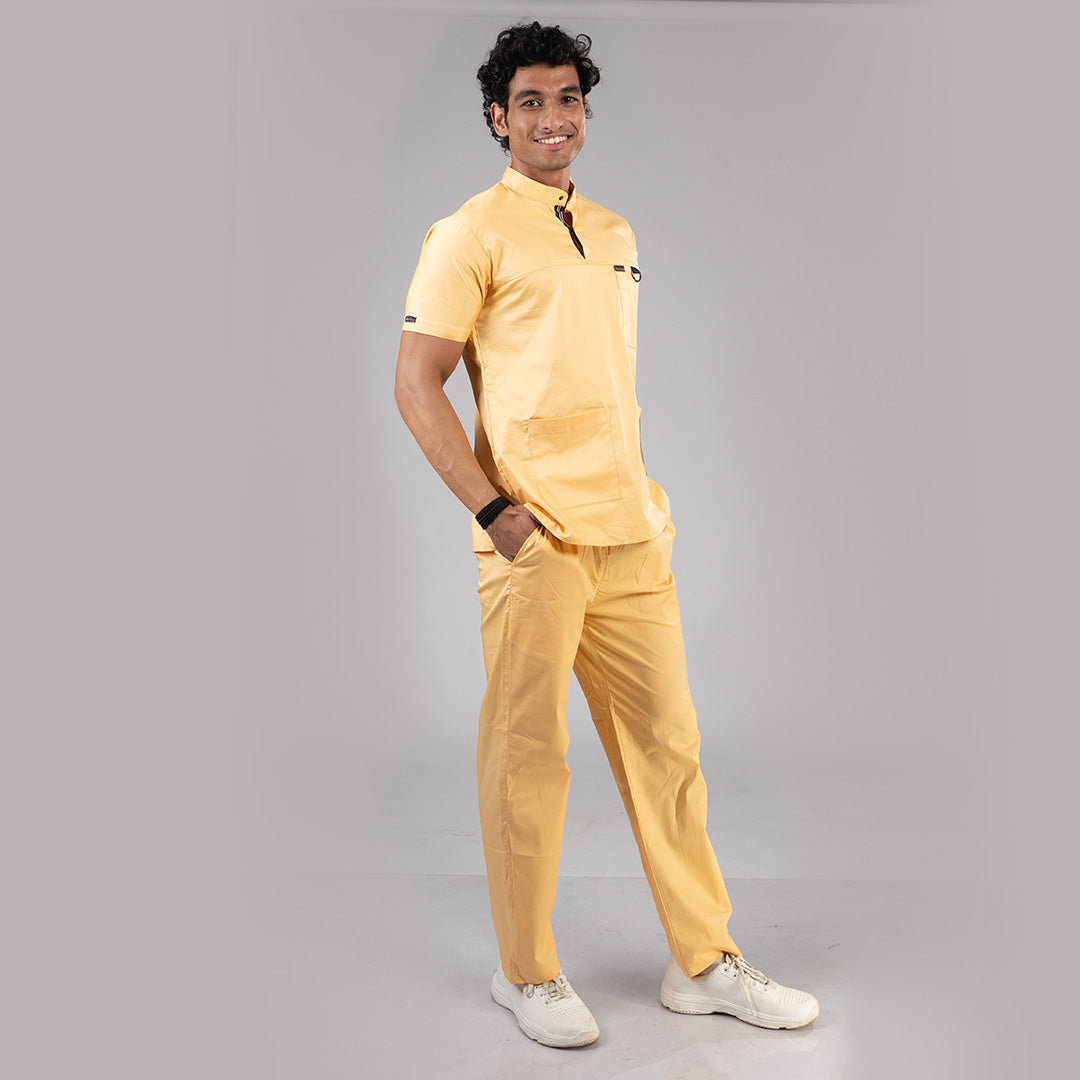 Gentle Yellow High Neck Stretch Scrubs