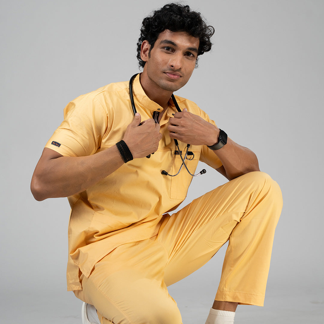 Gentle Yellow High Neck Stretch Scrubs