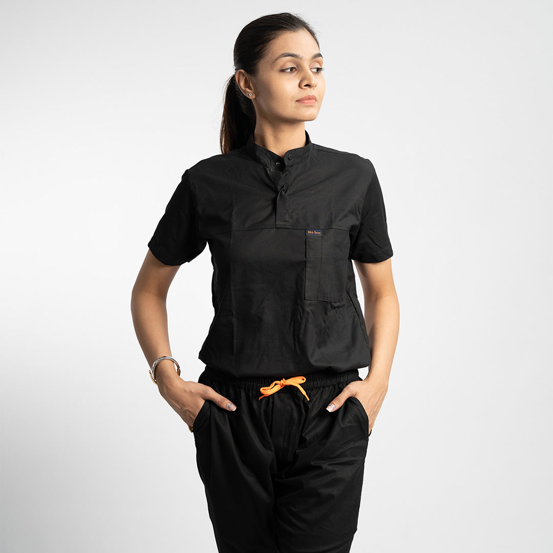 Pro-fit High neck black women scrubs