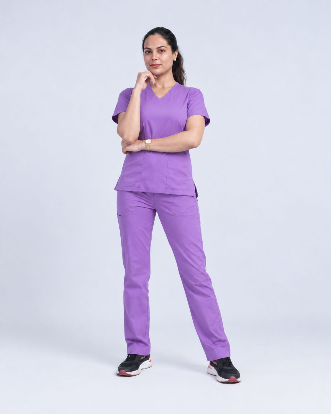 Purple V-Neck Women's Scrubs | Stretchable Cotton | MedTogs