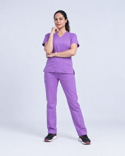 Purple V-Neck Women's Scrubs | Stretchable Cotton | MedTogs