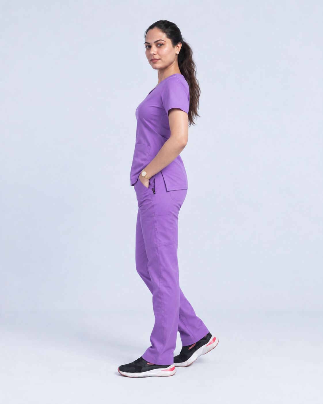 Purple V-Neck Women's Scrubs | Stretchable Cotton | MedTogs