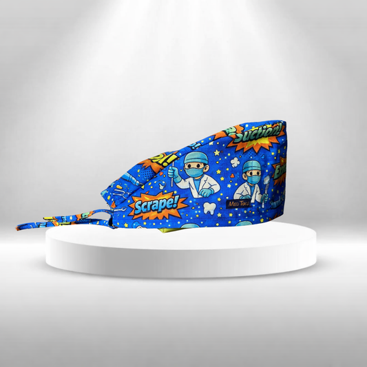 dental scrub cap in printed cotton fabric for dentist clinic