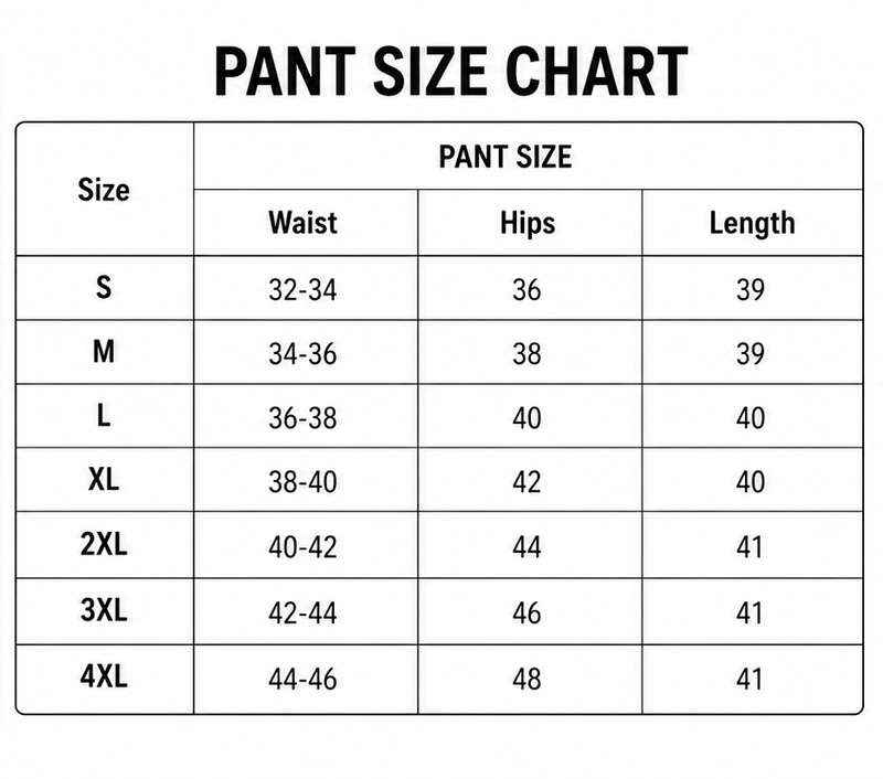 Men Pant Chart