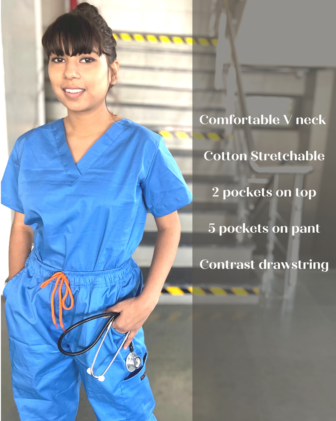Azure Blue V neck Womens Scrubs