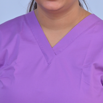 Cotton Purple V-neck scrub uniform - 97% cotton 3% spandex blend