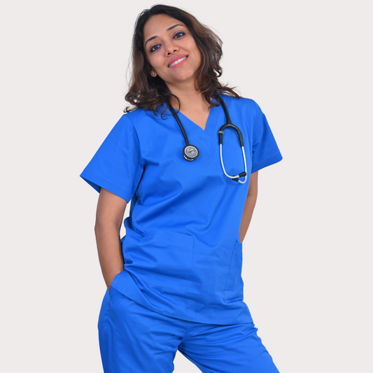 Azure Blue V neck Womens Scrubs