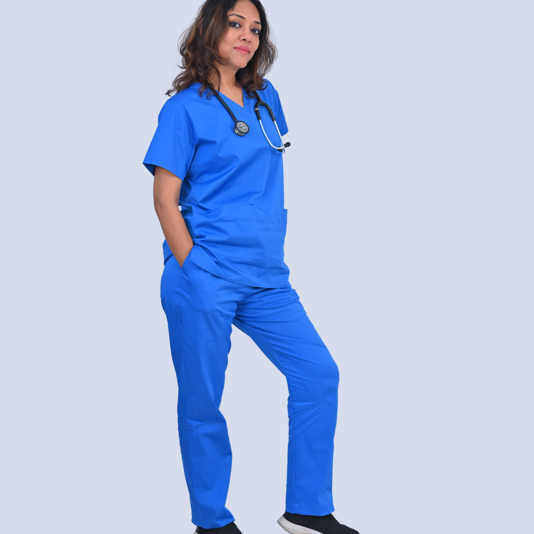Azure Blue V neck Womens Scrubs