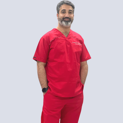 Men Elixir Red  V neck Cotton Stretch scrubs