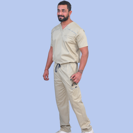 Indie Beige V neck stretch cotton scrubs