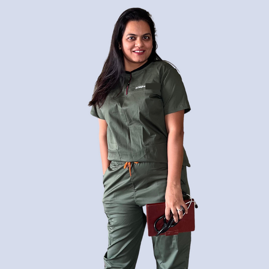 Eco green zip neck scrubs for women
