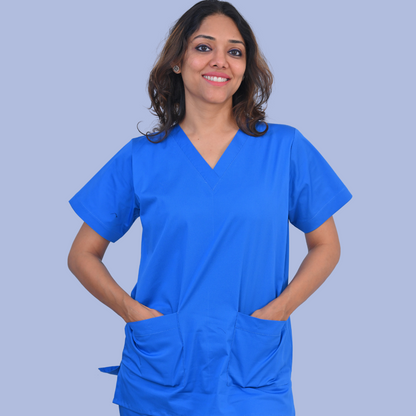 Azure Blue V neck Womens Scrubs