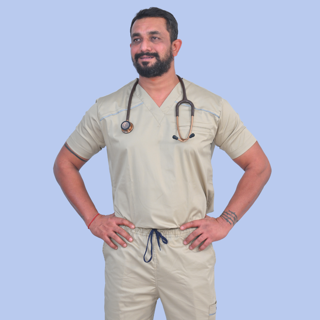 Beige V neck stretchable scrubs – Med Togs Healthcare Apparels