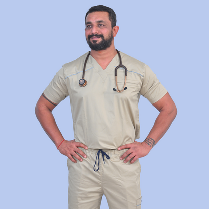 Indie Beige V neck stretch cotton scrubs