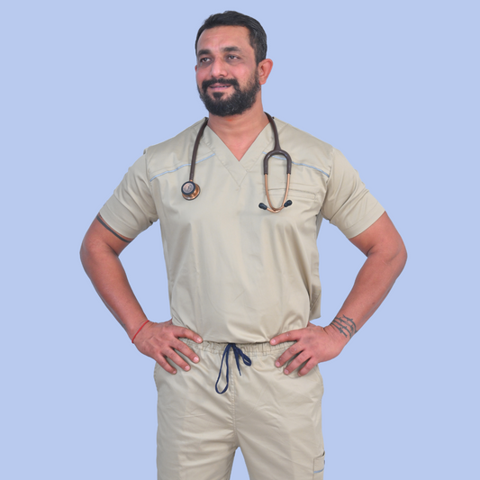 Indie Beige V neck stretch cotton scrubs