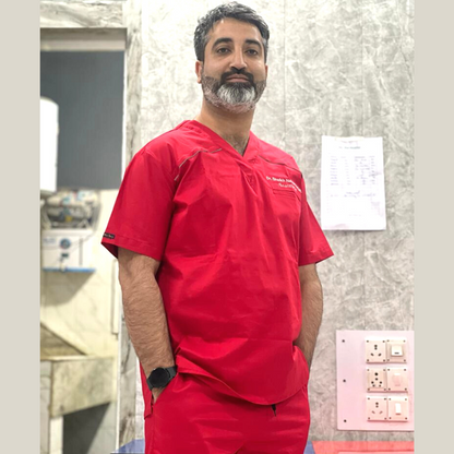 Men Elixir Red  V neck Cotton Stretch scrubs