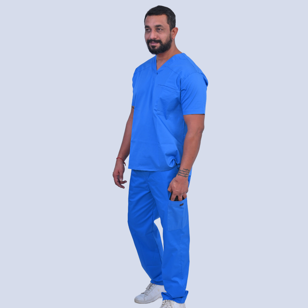 Azure Blue V neck stretch cotton scrubs