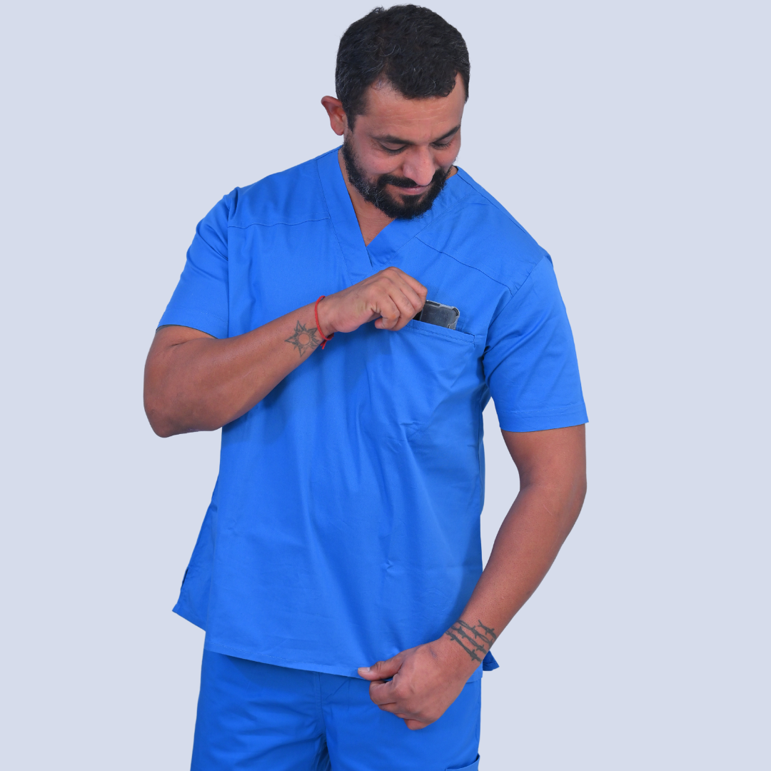 Azure Blue V neck stretch cotton scrubs