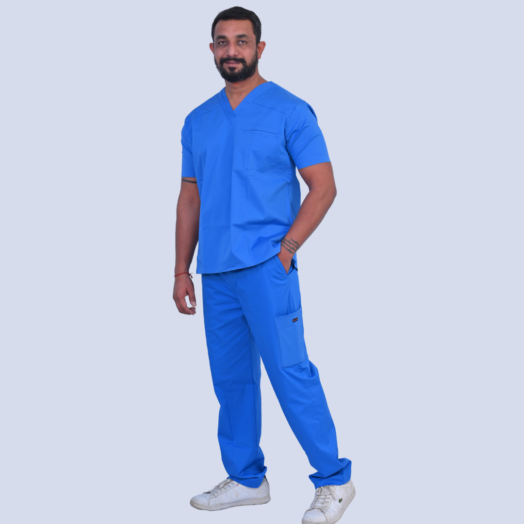 Azure Blue V neck stretch cotton scrubs