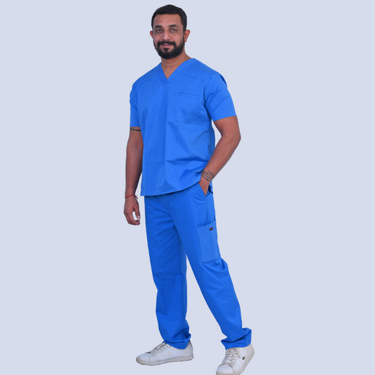 Azure Blue V neck stretch cotton scrubs