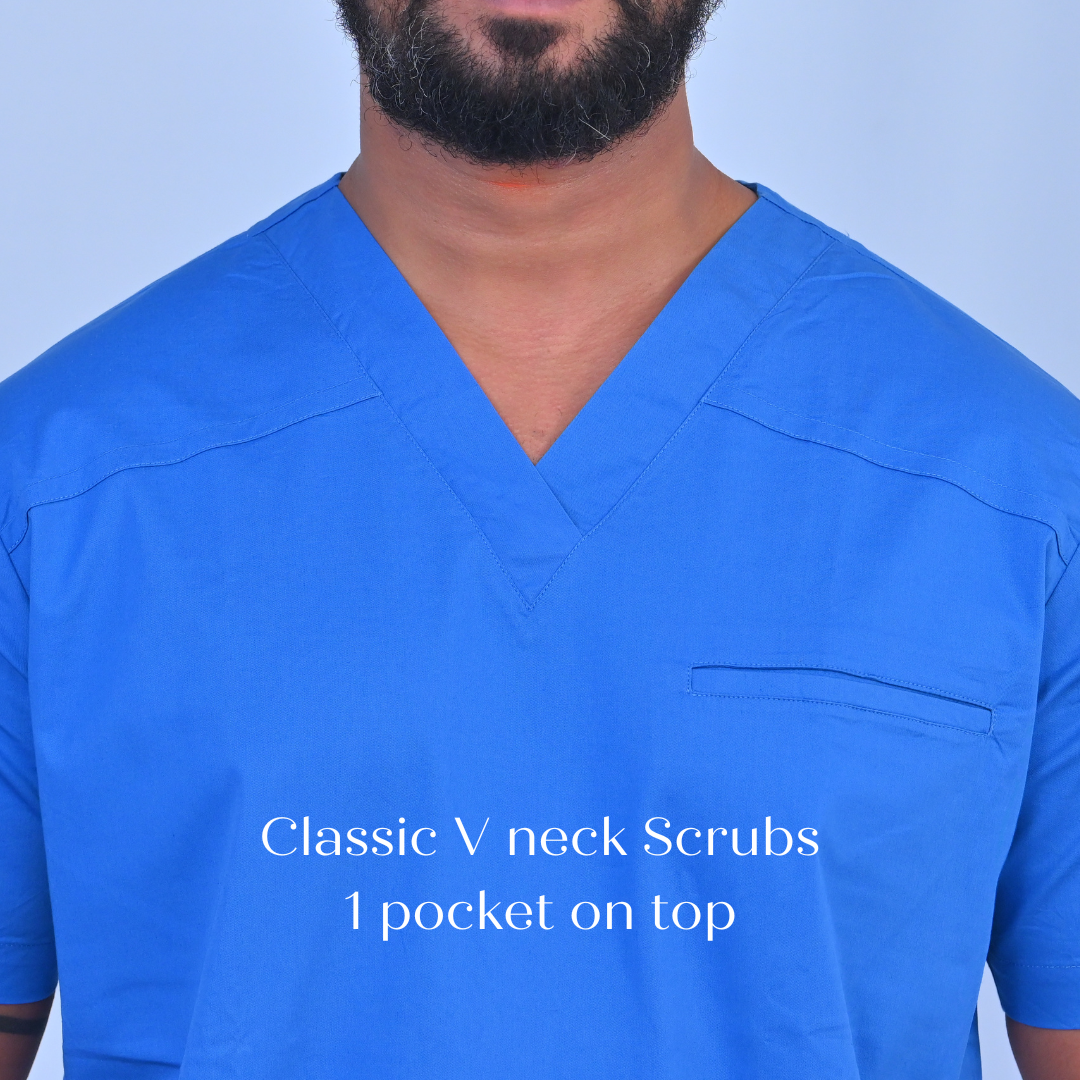 Azure Blue V neck stretch cotton scrubs