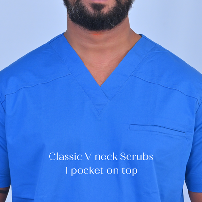 Azure Blue V neck stretch cotton scrubs