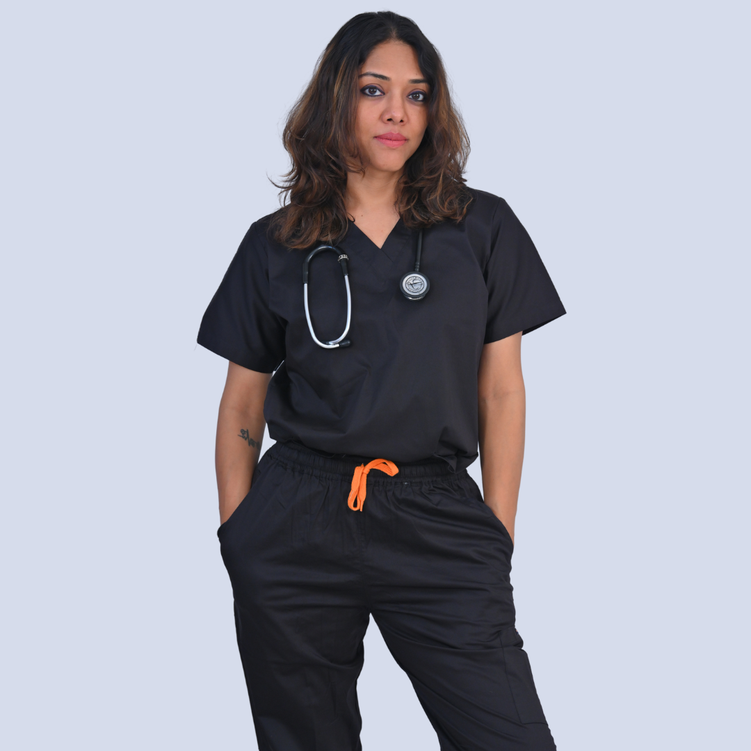 doctor nurse black cotton scrub set