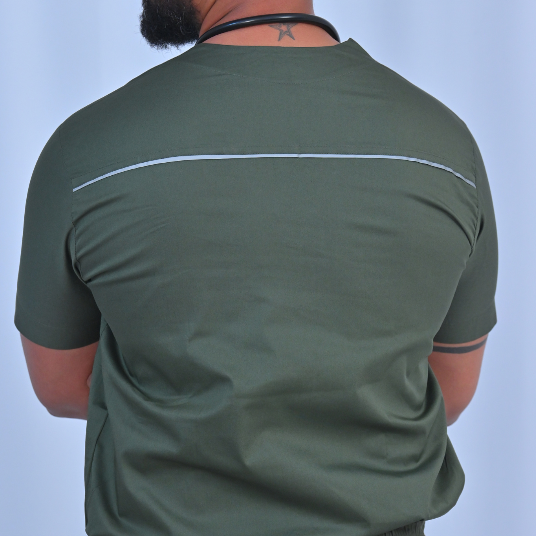 Men Eco-green V neck cotton stretch scrubs