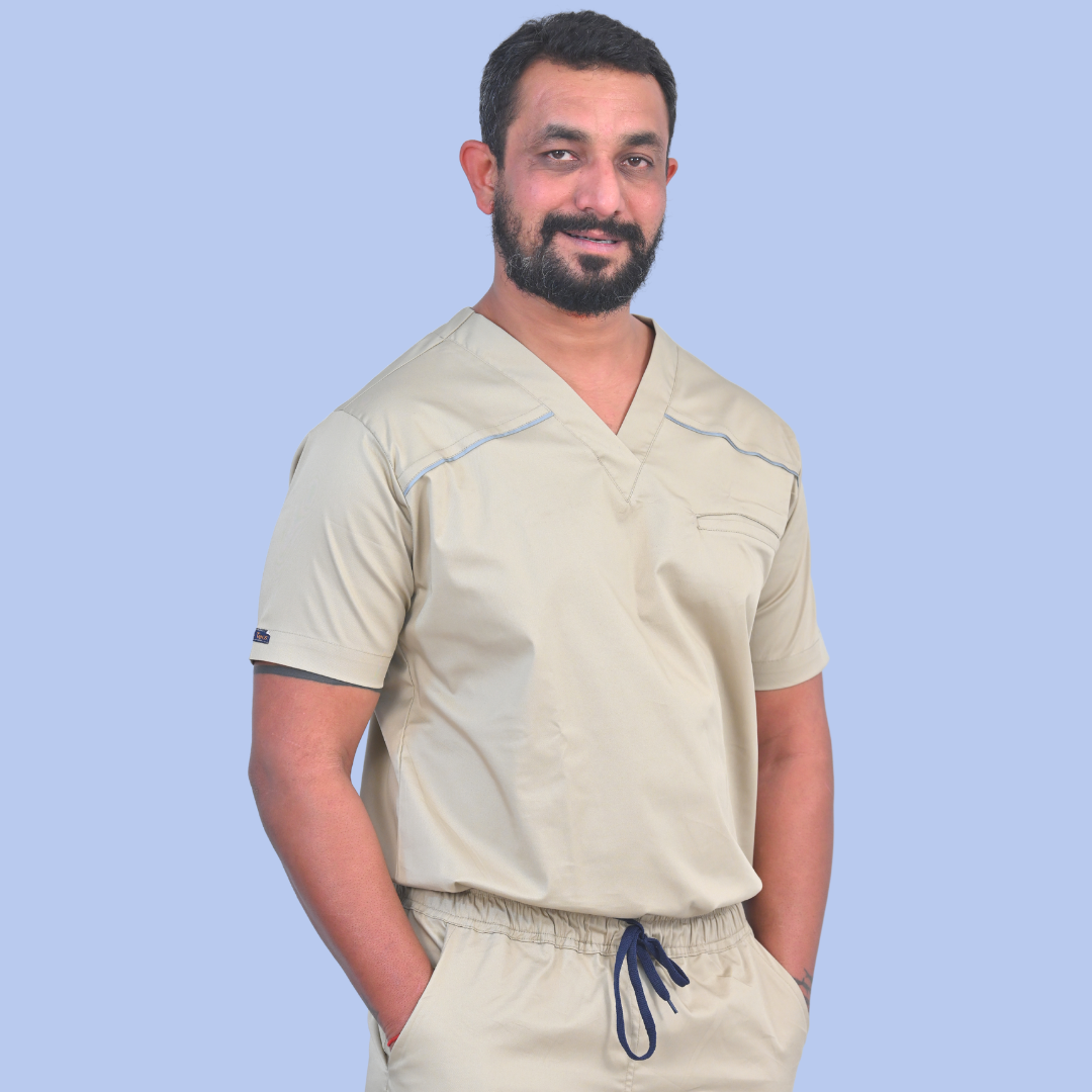 Indie Beige V neck stretch cotton scrubs