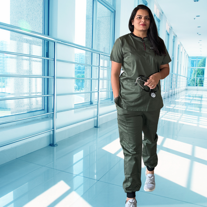 Eco green zip neck scrubs for women