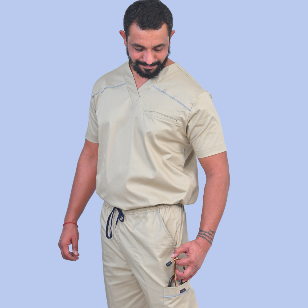 Indie Beige V neck stretch cotton scrubs