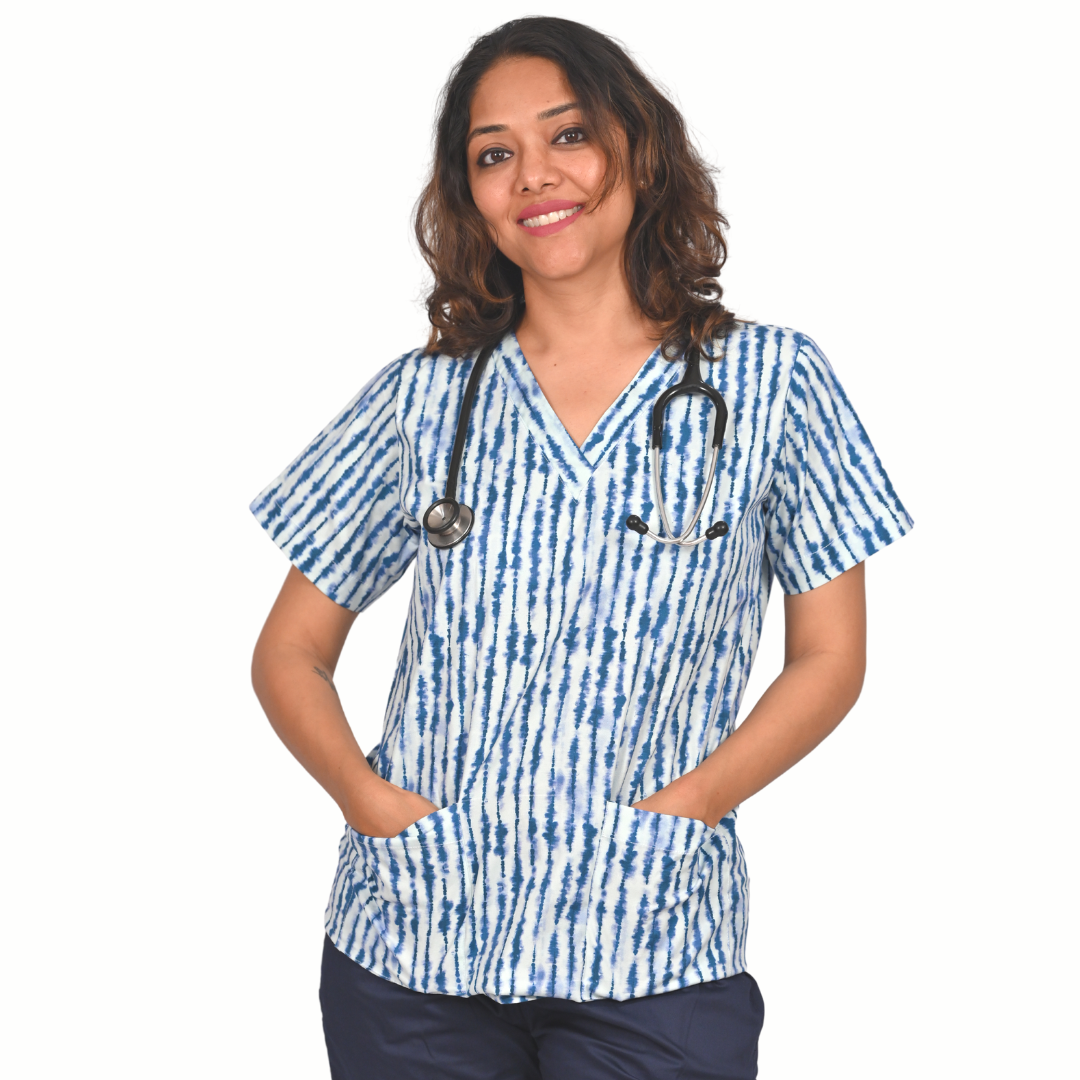 Tie-dye printed women scrub Set (Top + Pant)