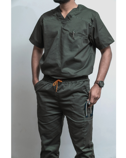 Men Eco-green V neck cotton stretch scrubs