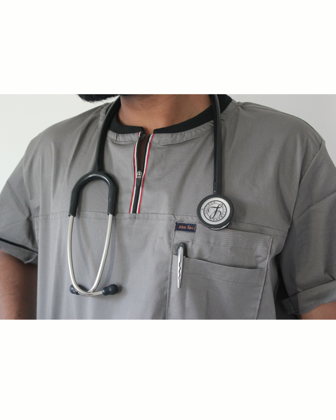 Men Ribneck cotton stretchable scrub tops