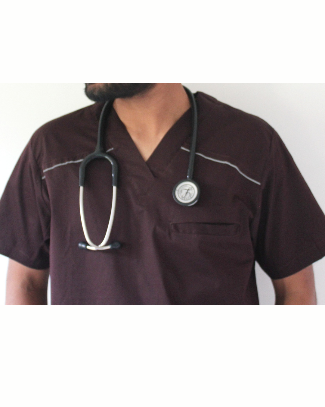 Men Mahogany V-neck Stretch Scrubs