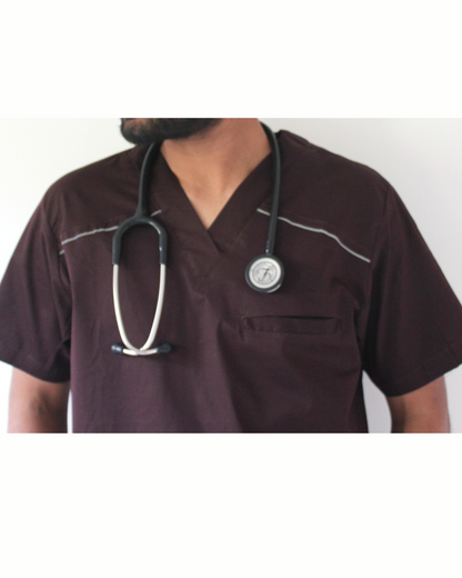 Men Mahogany V-neck Stretch Scrubs