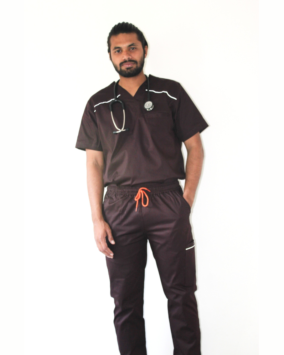 Men Mahogany V-neck Stretch Scrubs