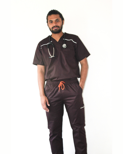 Men Mahogany V-neck Stretch Scrubs