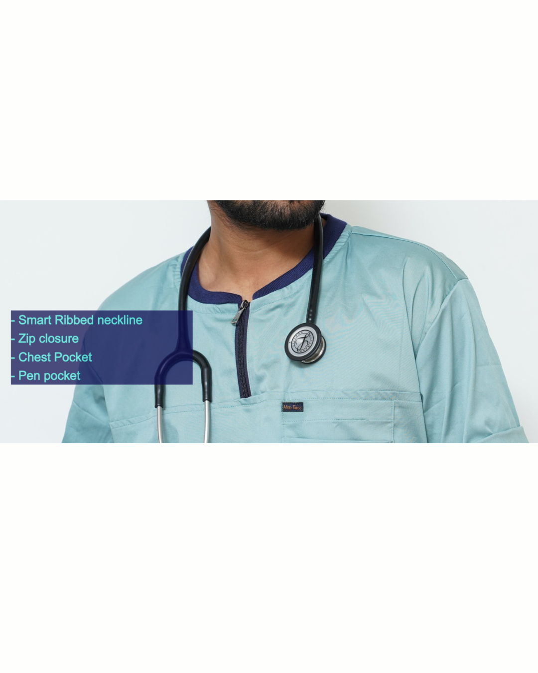 Men Ribneck cotton stretchable scrub tops